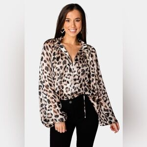 BUDDY LOVE Bridgerton Long Sleeve Blouse in Oreo Cheetah Pattern Size Small